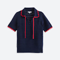 Stitch Fix navy short sleeve top with red trim