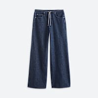 Stitch Fix wide leg dark wash jeans with white drawstring
