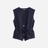 Stitch Fix sleeveless navy short sleeve button down vest with tie wrap waist