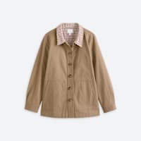 Stitch Fix brown barn jacket with plaid collar