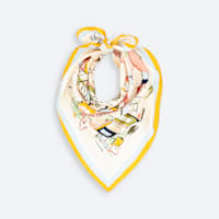 White patterned scarf with yellow trim