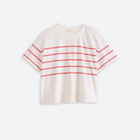 Women's white short sleeve tie with red stripes