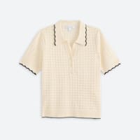 Women's white crochet short sleeve top with black trim