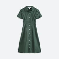 Women's dark green button front short sleeve midi dress with collar