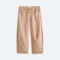 Women's tan wide leg pants with elastic tie waist