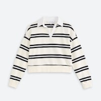 Women's black and white striped long sleeve rugby polo shirt