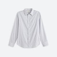 Stitch Fix men's grey button down long sleeve collared shirt with white stripes