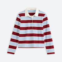 Women'sblue and red striped long sleeve polo