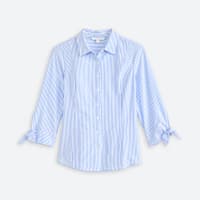 Women's blue and white striped 3/4 sleeve blouse