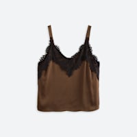 Women's satin and lace brown sleeveless top