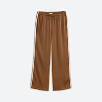 Women's petite brown track pants with white stripe