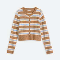 Women's blue and brown striped button down cardigan
