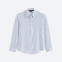 Women's blue striped button front shirt with collar
