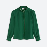 Women's green long sleeve blouse with sparkle trim