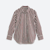 Women's brown striped button front shirt with collar