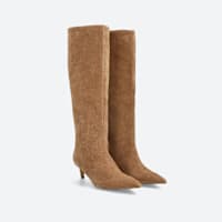 Women's tan knee high kitten heel boots