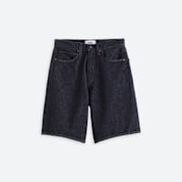 Womens mid length loose black denim shorts