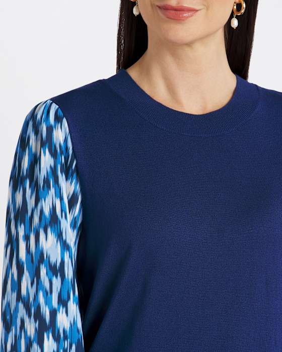 Louella Woven Sleeve Crewneck Sweater