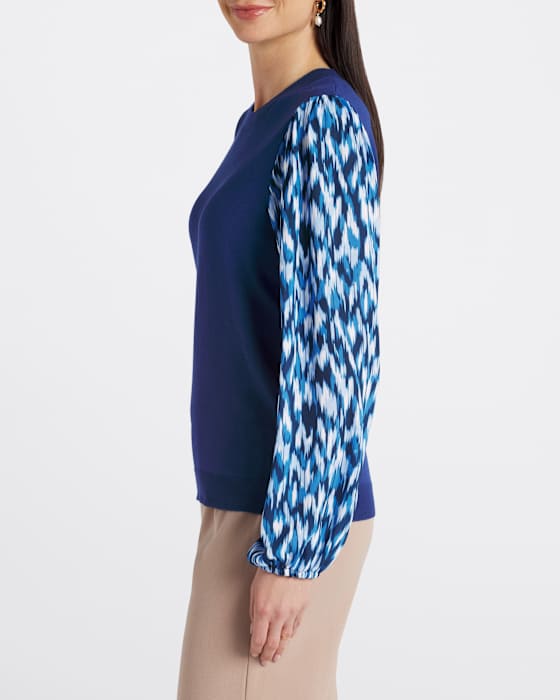 Louella Woven Sleeve Crewneck Sweater