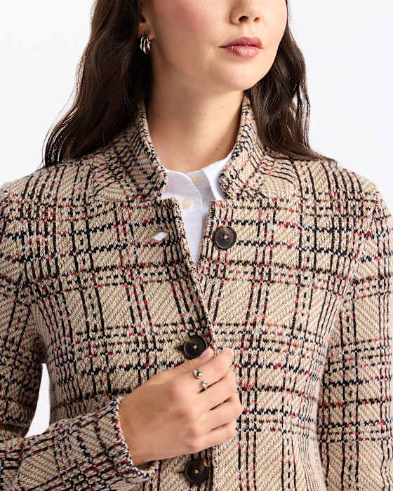 Stitchy Plaid Knit Blazer